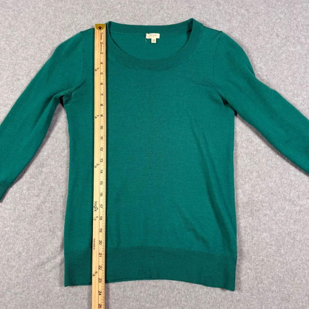 J.Crew Tippi Sweater Green 100% Merino Wool 3/4 Sleeve XXS 93577 HO12